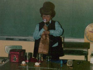 Performing his first magic show for his kindergarten class
